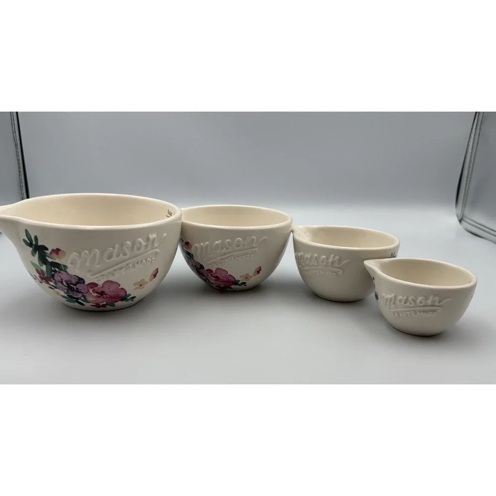 Mason Craft & More Floral Nesting Measuring Cups White Floral 4 Pc Set